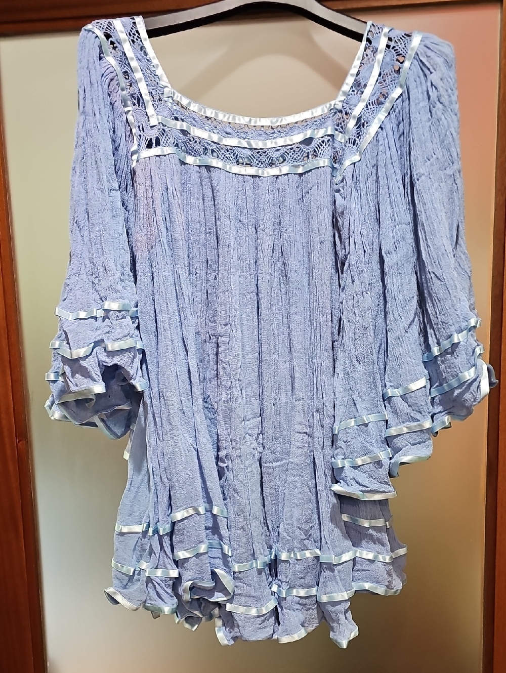 Light Blue Ruffled Peasant Top